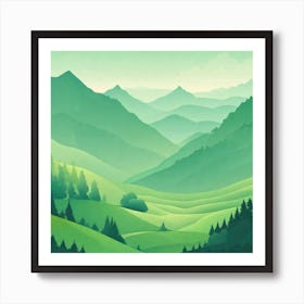 Misty mountains background in green tone 44 Art Print