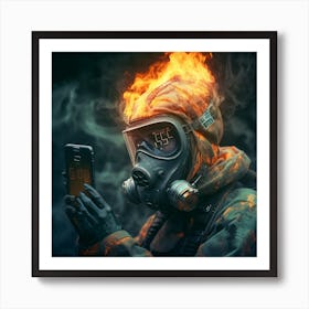 Gas Mask On Fire Art Print