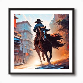Cowboy On Horseback 5 Art Print