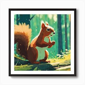 Squirrel In Forest Golden Ratio Fake Detail Trending Pixiv Fanbox Acrylic Palette Knife Style O (1) Art Print