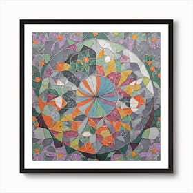 Firefly Beautiful Modern Intricate Floral Yin And Yang Japanese Mosaic Mandala Pattern In Gray, And Art Print