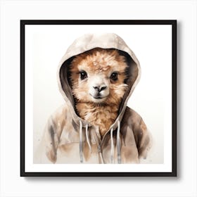 Watercolour Cartoon Alpaca In A Hoodie 1 Art Print