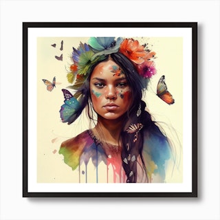 Watercolor Floral Woman IX - Chromatic Fusion Studio Canvas Art Print ( People > portraits > Floral portraits art) - 12x12 in
