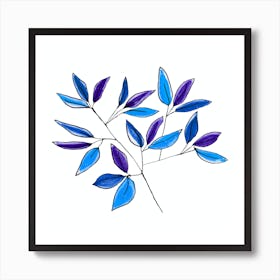 Blue Floral Bramches 2 Art Print