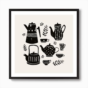 Tea O'Clock Black Square Art Print