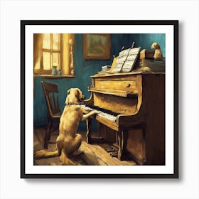 Dog Playing Piano Art Print