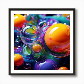 3d Bubbles Colors Dimensional Objects Illustrations Shapes Plants Vibrant Textured Spheric Art Print