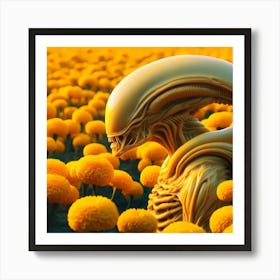 Alien In A Field Of Marigolds 1 Art Print