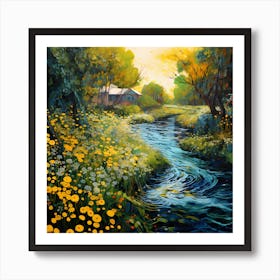 Charm of Colors: A Brushstroke Ballet Along the River Art Print