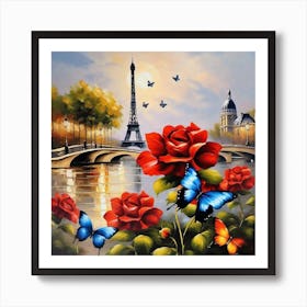 Paris Roses And Butterflies 16 Art Print