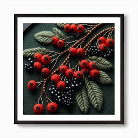 Rowan berries embroidered with beads 3 Art Print