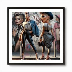 Two Women In Front Of A Graffiti Wall Art Print