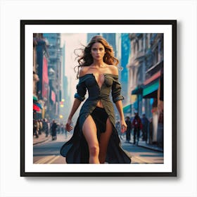 Woman Walking Down The Street Art Print