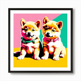 Shiba Inu Pups, This Contemporary art brings POP Art and Flat Vector Art Together, Colorful Art, Animal Art, Home Decor, Kids Room Decor, Puppy Bank 117th Art Print