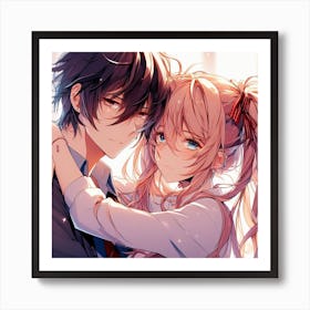 Anime Couple Hugging Art Print