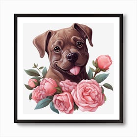 Dog With Roses 14 Art Print