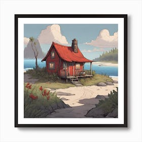 Red Painted Cottage On A Remote Island Art Print