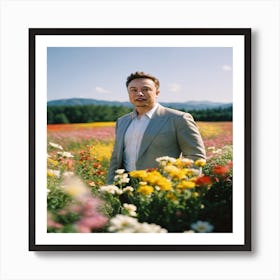 Elon Musk In A Field Of Flowers Art Print