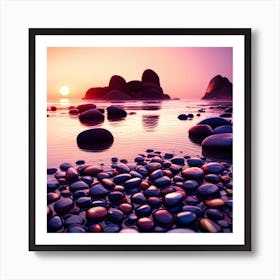 Pebbles On The Beach At Sunset Art Print