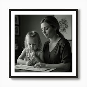 Mother And Daughter Drawing 1 Art Print