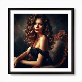 Beautiful Woman Sitting On A Chair Art Print