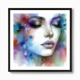 Watercolor Of A Woman'S Face 8 Art Print