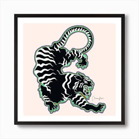 Black Tiger Outlined Square Art Print