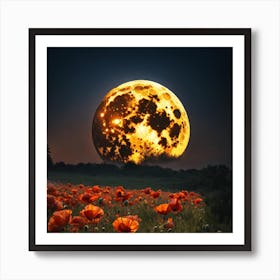 Full Moon Over Poppies Art Print