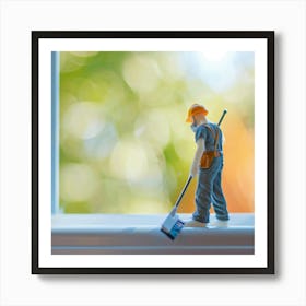 Janitor Cleaning Window Art Print