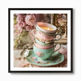 Teacups And Flowers Art Print