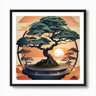 Japanese bonzai tree, digital art, merch print, award, Stable Diffusion