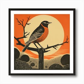 Retro Bird Lithograph European Robin 4 Art Print
