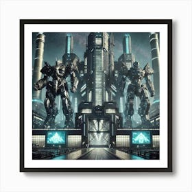 A Futuristic Factory Exterior With An Imposing Str Art Print