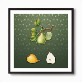 Vintage Pear Botanical on Lunar Green Pattern n.0123 Art Print