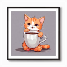 Cute Orange Kitten Loves Coffee Square Composition 21 Art Print