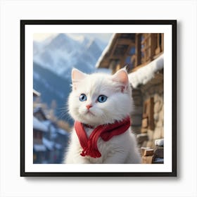 White Kitten In A Scarf Art Print