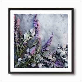 Lavender Flowers On A Rock Art Print