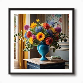 Colorful Flowers In A Vase 31 Art Print