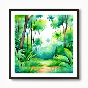 Watercolor Tropical Forest Art Print