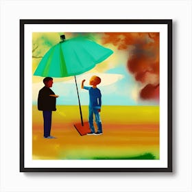 Illustration Of A Man Holding An Umbrella Art Print