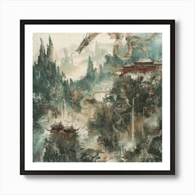 Chinese Landscape With Dragon Art Print