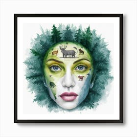 Woman With Animals On Her Face Art Print