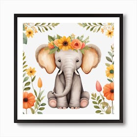 Floral Baby Mammoth Nursery Illustration (6) Art Print