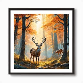 Deer In The Woods 63 Art Print