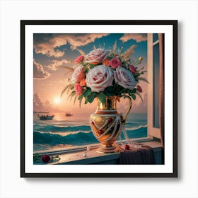 Roses On A Window Sill 2 Art Print