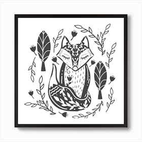 Woodland Fox Square Art Print