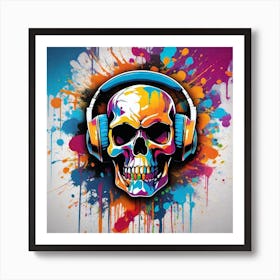 Skull With Headphones 52 Art Print