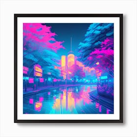 Neon City, Neon Art, Neon Painting Art Print