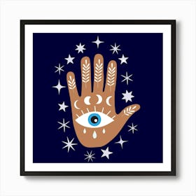 The Hamsa Hand with Evil Eye and Moon Phases Art Print