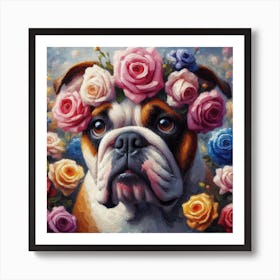 Bulldog With Roses Art Print